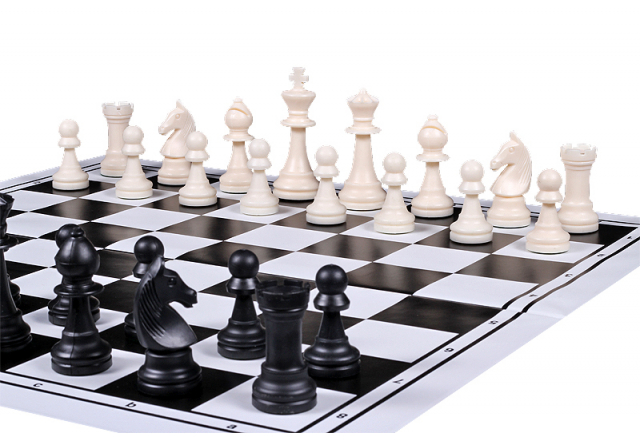 Tablero de ajedrez de plástico, plegable, blanco / negro